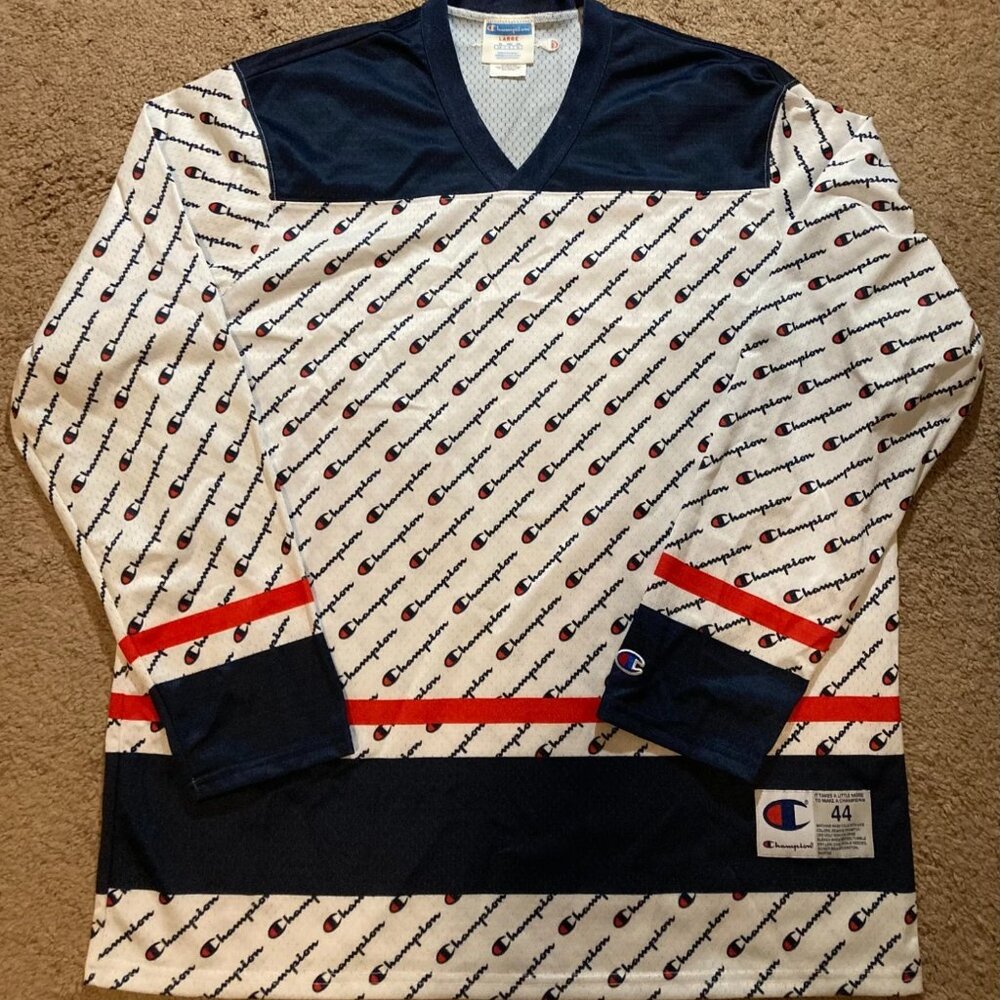 Champion Hockey Jersey sublimated all-over print white/blue, Medium NWT!
